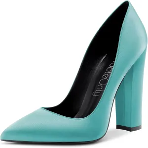 NobleOnly Women High Chunky Block Heel Pointed Toe Slip-on Pumps Dress Sexy Wedding 4.7 Inches Heels