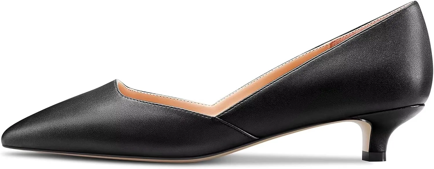 NobleOnly Women Kitten Low Heel Pointed Toe Pumps Slip-on Wedding Office 1.4 Inches Heels