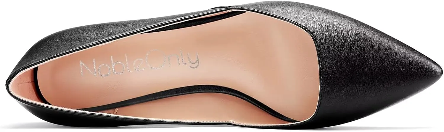 NobleOnly Women Kitten Low Heel Pointed Toe Pumps Slip-on Wedding Office 1.4 Inches Heels