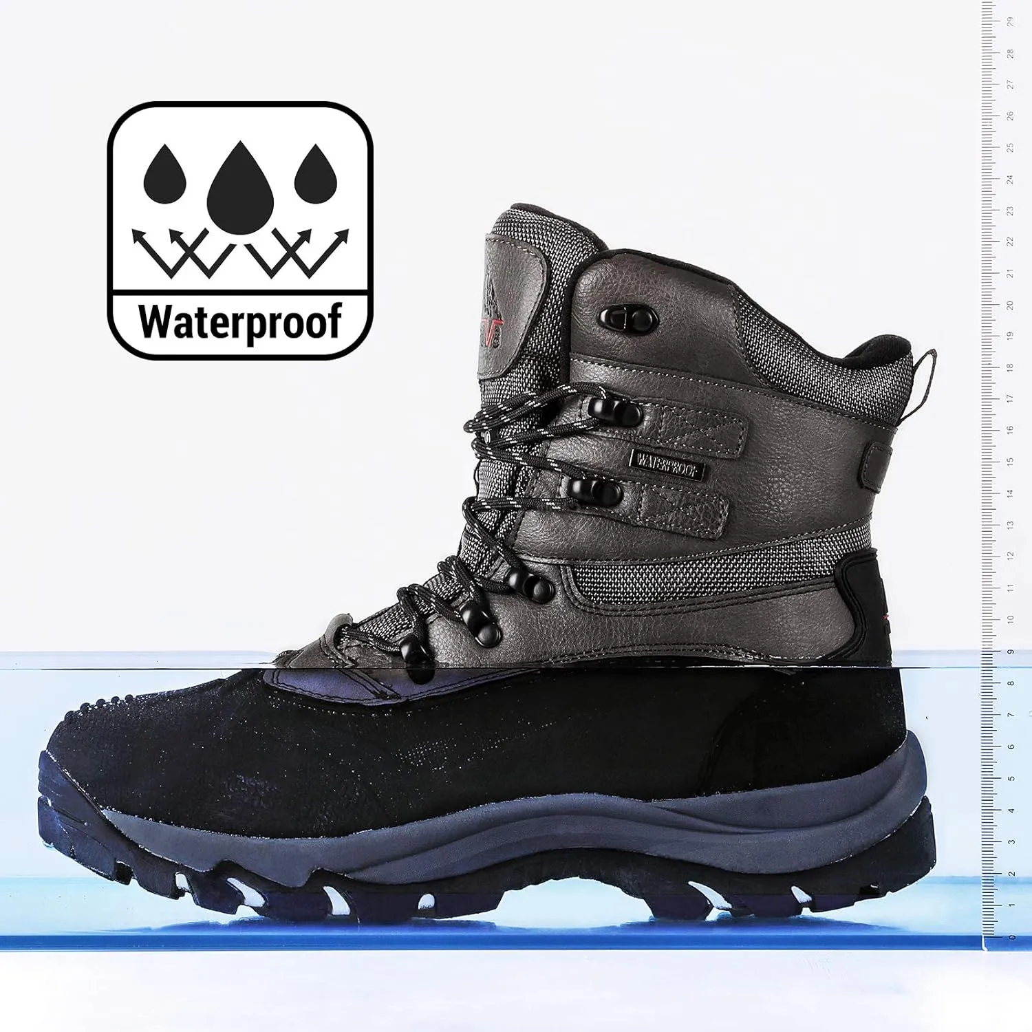 NORTIV 8 Men's Insulated Waterproof Construction Rubber Sole Winter Snow Ski Boots