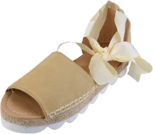 Nyybw Sandals for Women Platforms, Espadrilles Open Toe Ankle Lace up Sandals Single Back Sandals Holiday Flatforms Sandals