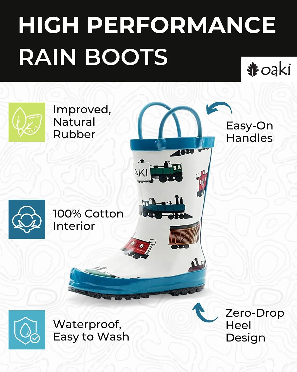 OAKI Toddler Rain Boots - Perfect Kids Rain Boots for Any Weather - Durable Rubber Baby Rain Boots Keep Little Feet Dry, Lightweight Waterproof with Easy-on Handle
