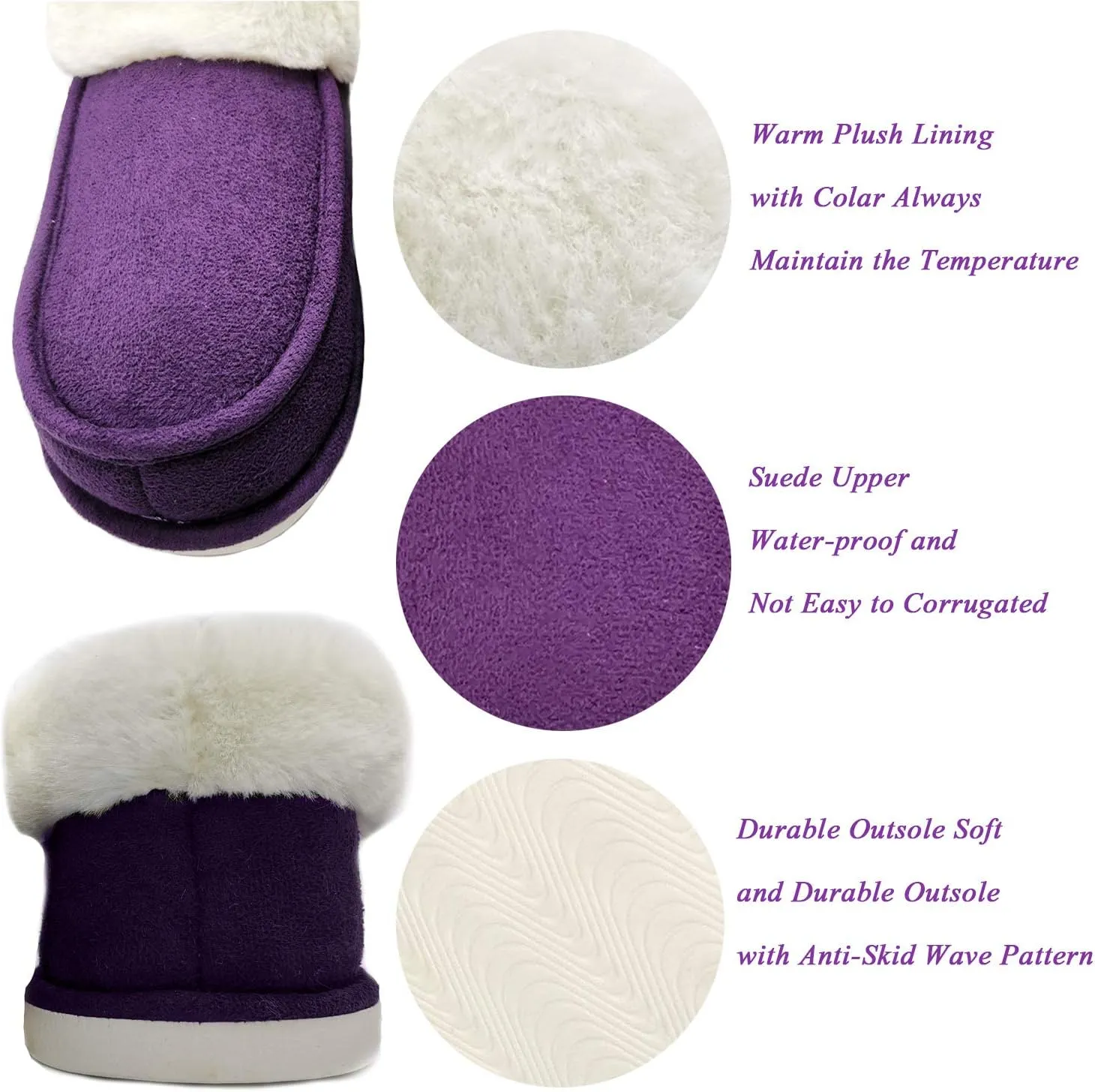 ofoot Womens Winter Warm Faux Suede Plush Moccasins Slippers Indoor Slip On Shoes with Soft Comfortable Fluffy Fur Lining