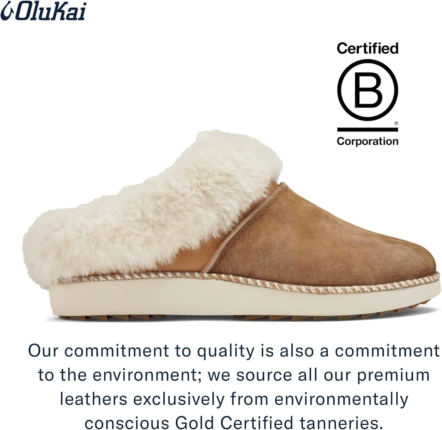 OLUKAI Ku'i Women's Slipper, Soft Full-Grain Leather & Wool Blend Footbed, Wet Grip Soles for Inside & Outside Wear, Cute & Comfortable Slip-On