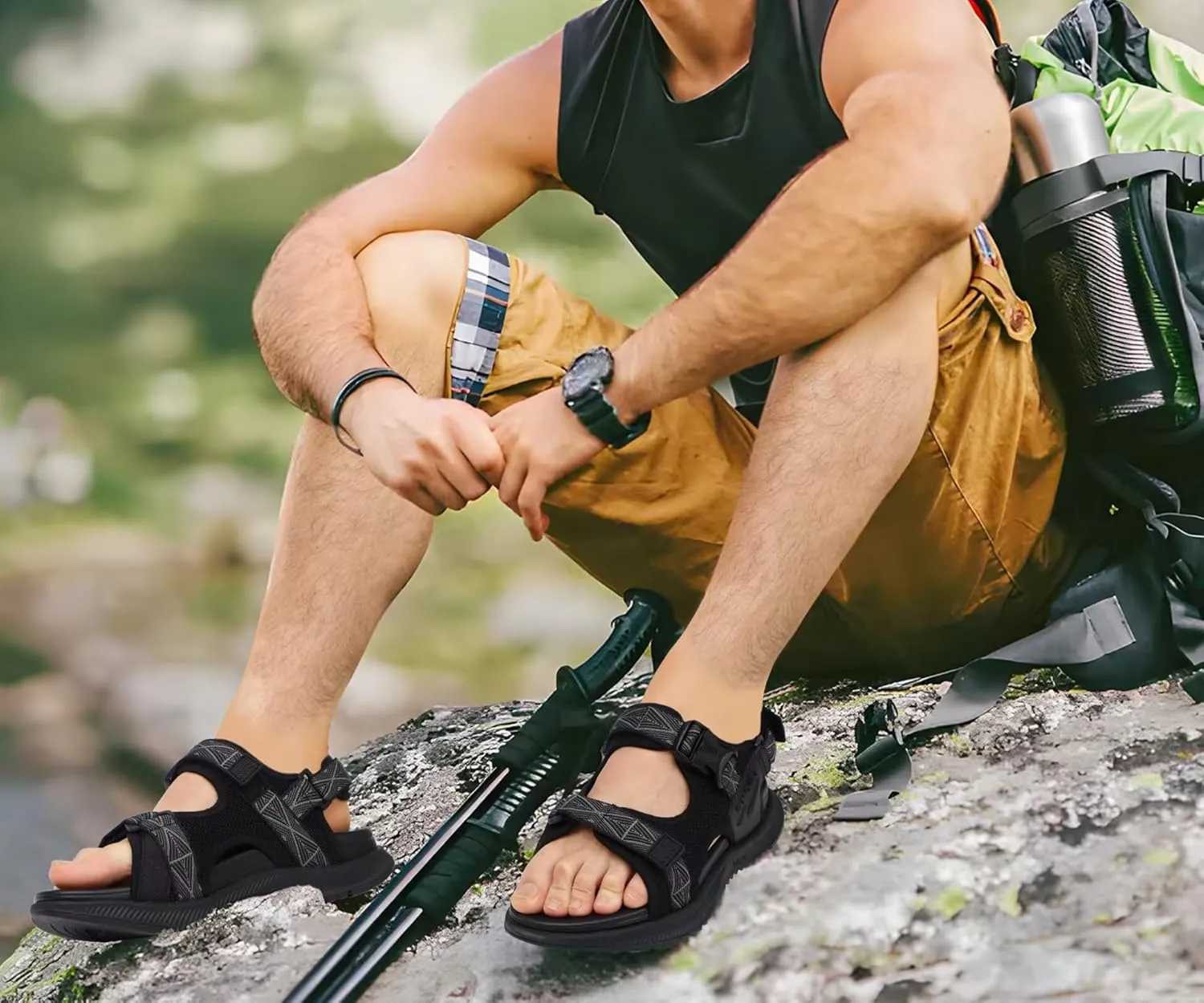 ONCAI Hiking Sandals for Men Arch Support Walking Breathable Mesh Beach Sandalias and Orthopedic Man Recovery Sports Sandles with Adjustable Strap