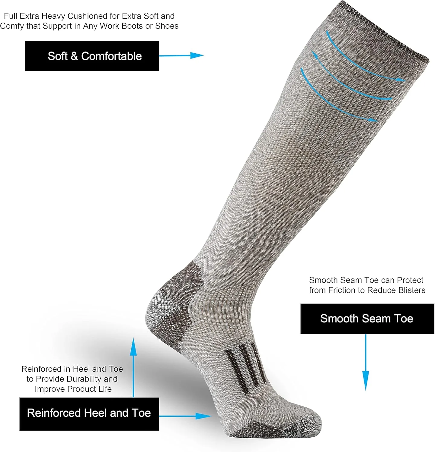 ONKE Knee High Socks Cushioned for Men Steel Toe Work Boots Over the Calf OTC Moisture Wicking Control Warm Hiking Hunting