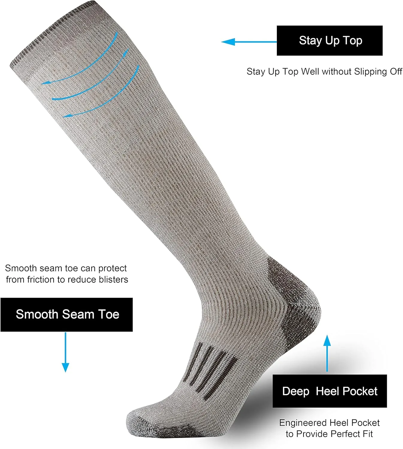 ONKE Knee High Socks Cushioned for Men Steel Toe Work Boots Over the Calf OTC Moisture Wicking Control Warm Hiking Hunting