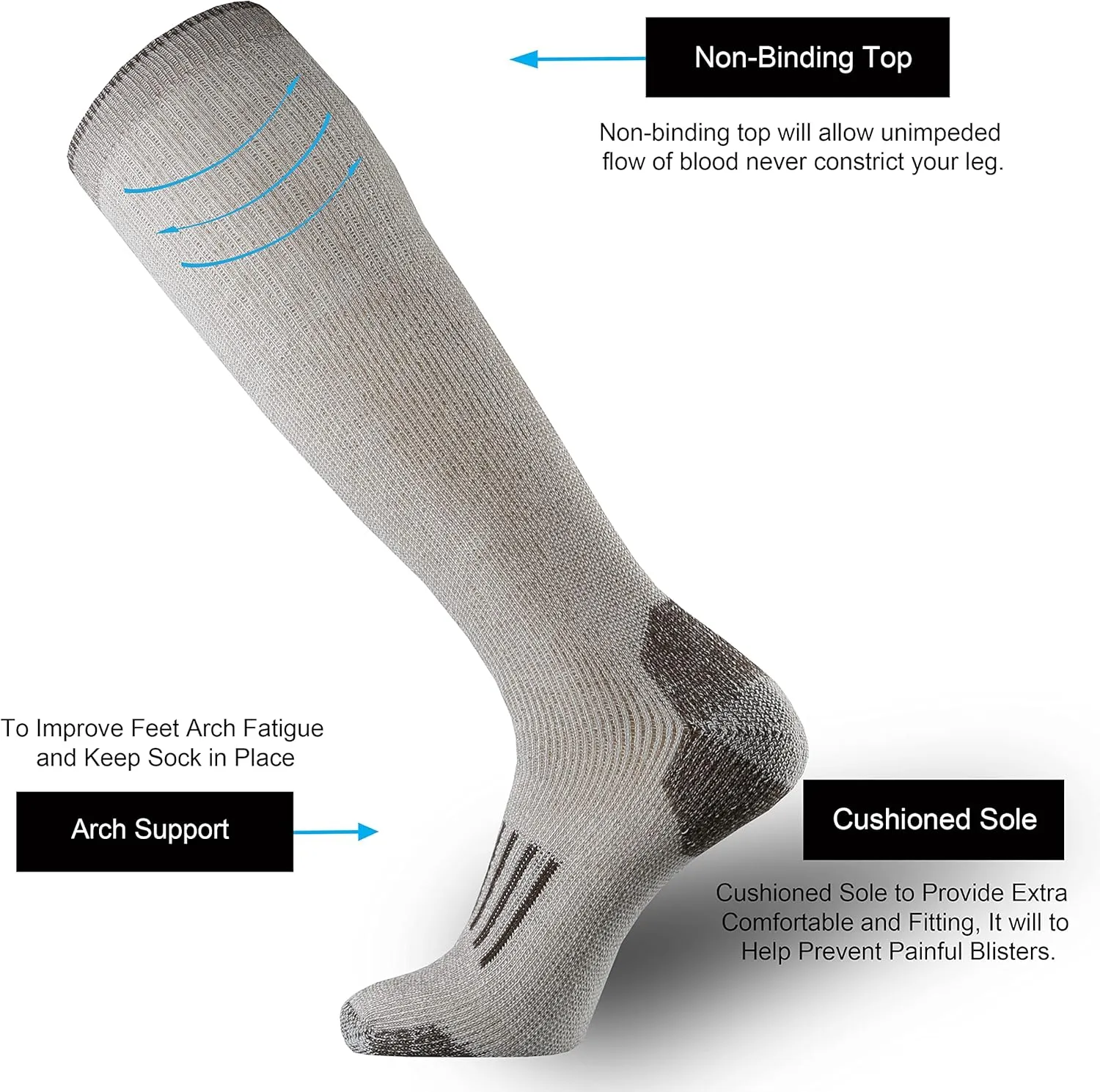ONKE Knee High Socks Cushioned for Men Steel Toe Work Boots Over the Calf OTC Moisture Wicking Control Warm Hiking Hunting