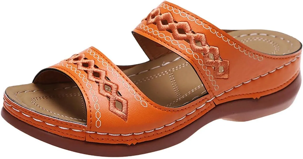 Orthopedic Platform Wedge Sandals for Women Open Toe Comfortable Casual Slip On Slippers Sandal with Arch Support