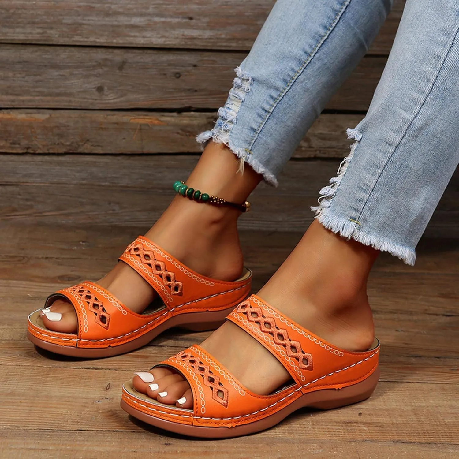 Orthopedic Platform Wedge Sandals for Women Open Toe Comfortable Casual Slip On Slippers Sandal with Arch Support