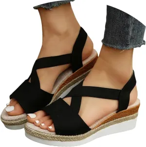 Orthopedic Platform Wedge Sandals for Women Summer Dressy 2023 Flat Open Toe Ankle Strap Espadrilles Sandals Casual Strappy Slip on Sandals Beach Boho Sandals Comfortable Outdoor Shoes (2-Bronze, 8)