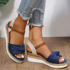 Orthopedic Platform Wedge Sandals for Women Summer Dressy 2023 Flat Open Toe Ankle Strap Espadrilles Sandals Casual Strappy Slip on Sandals Beach Boho Sandals Comfortable Outdoor Shoes (5-Blue, 7)