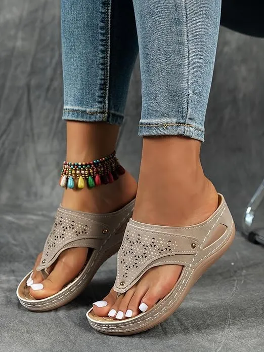 Orthopedic Sandals for Women 2025 Comfortable Wedge Slip On Beach Sandals Dressy Summer Casual Flats Flip Flops Ladies Outdoor Slides Slippers Shoes