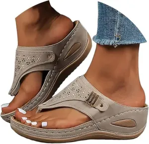 Orthopedic Sandals for Women 2025 Comfortable Wedge Slip On Beach Sandals Dressy Summer Casual Flats Flip Flops Ladies Outdoor Slides Slippers Shoes