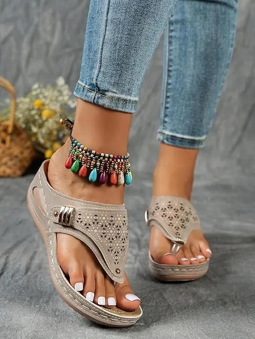 Orthopedic Sandals for Women 2025 Comfortable Wedge Slip On Beach Sandals Dressy Summer Casual Flats Flip Flops Ladies Outdoor Slides Slippers Shoes