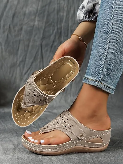 Orthopedic Sandals for Women 2025 Comfortable Wedge Slip On Beach Sandals Dressy Summer Casual Flats Flip Flops Ladies Outdoor Slides Slippers Shoes