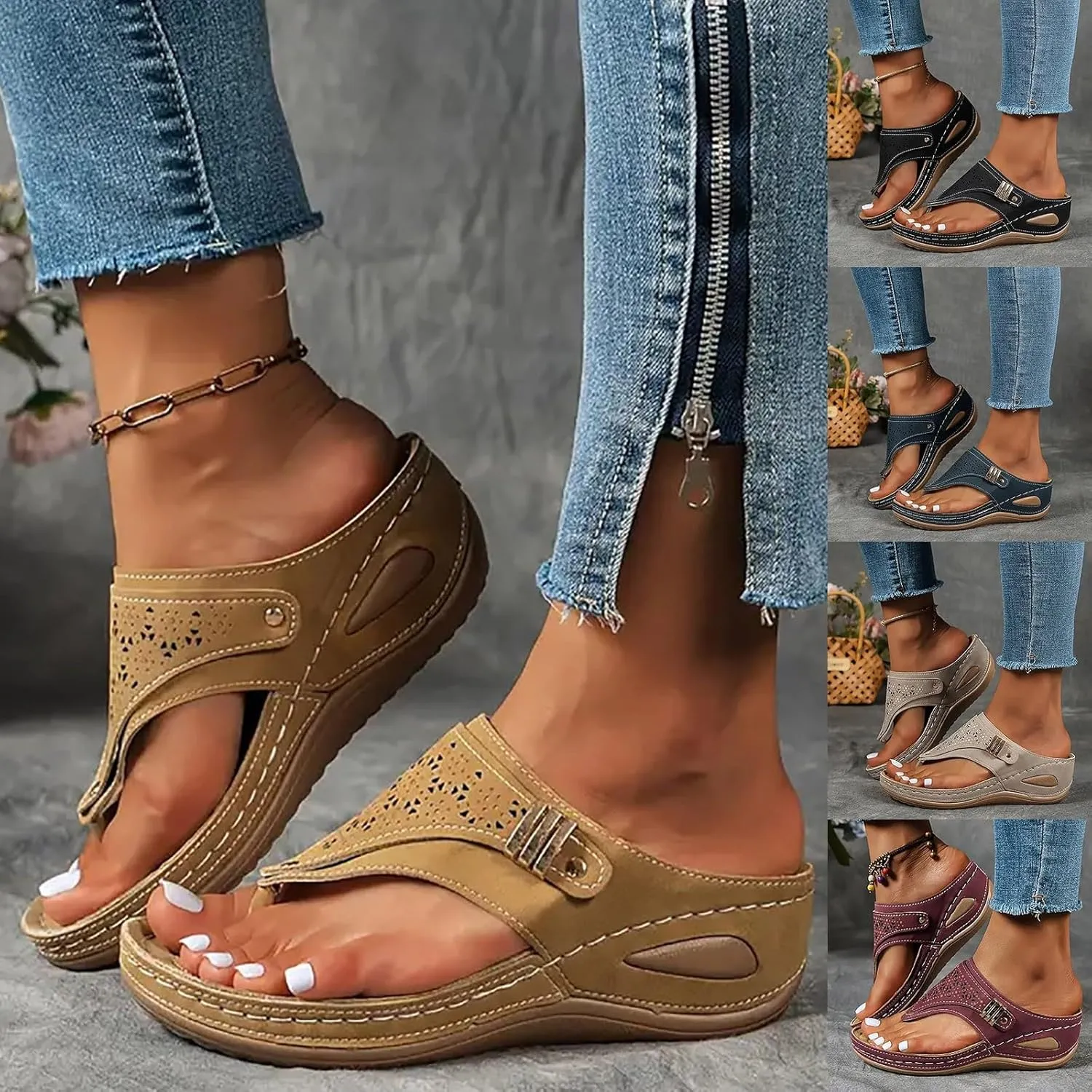 Orthopedic Sandals for Women, Women Summer Dressy Comfortable Sandals Arch Support Wedge Sandals 2025 Non Slip Flip Flops Sandals