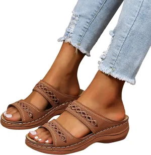 Orthopedic Wedge Sandals for Women 2025 Flat Open Toe Platform Sandals Boho Slip on Sandals Comfortable Outdoor Shoe