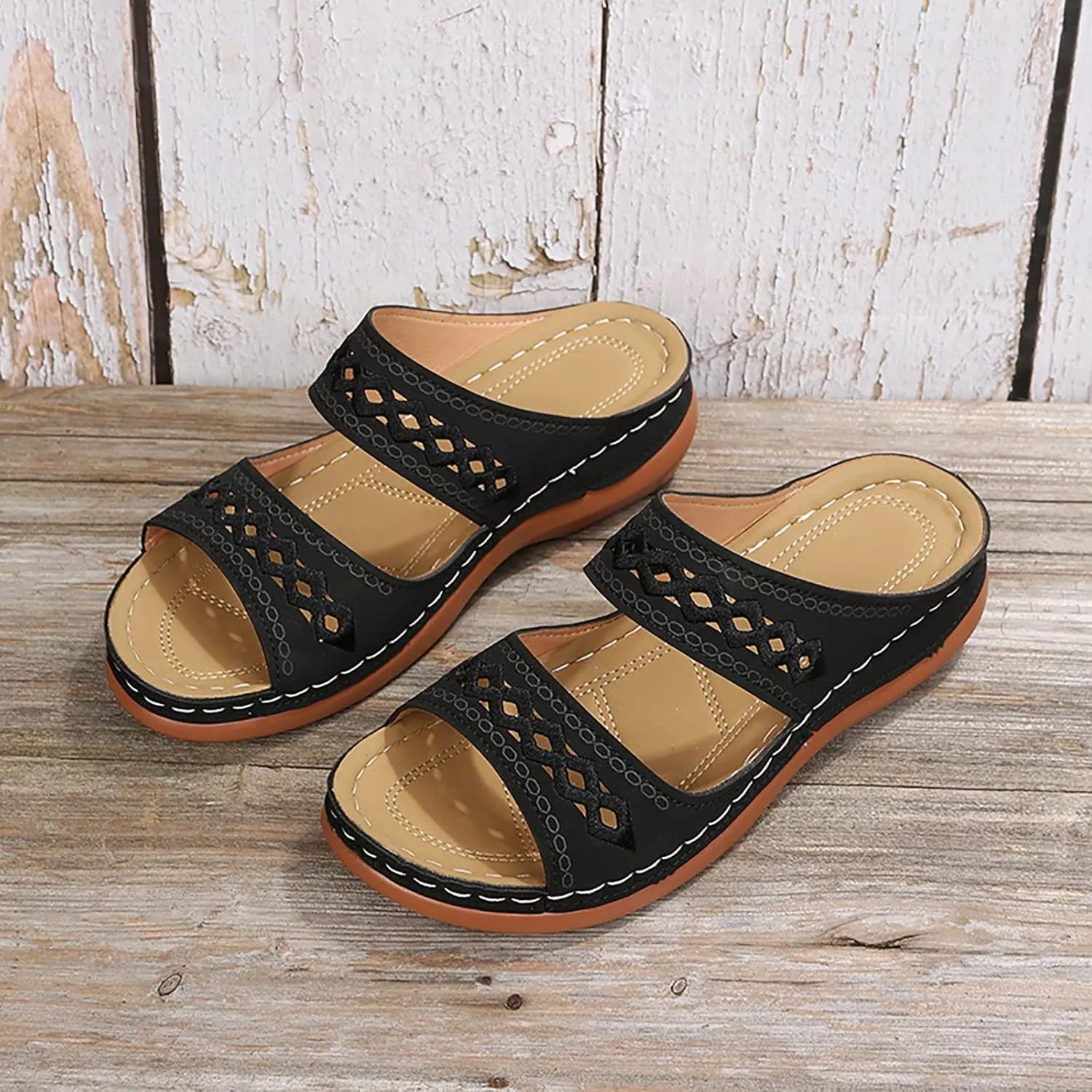 Orthopedic Wedge Sandals for Women 2025 Flat Open Toe Platform Sandals Boho Slip on Sandals Comfortable Outdoor Shoe