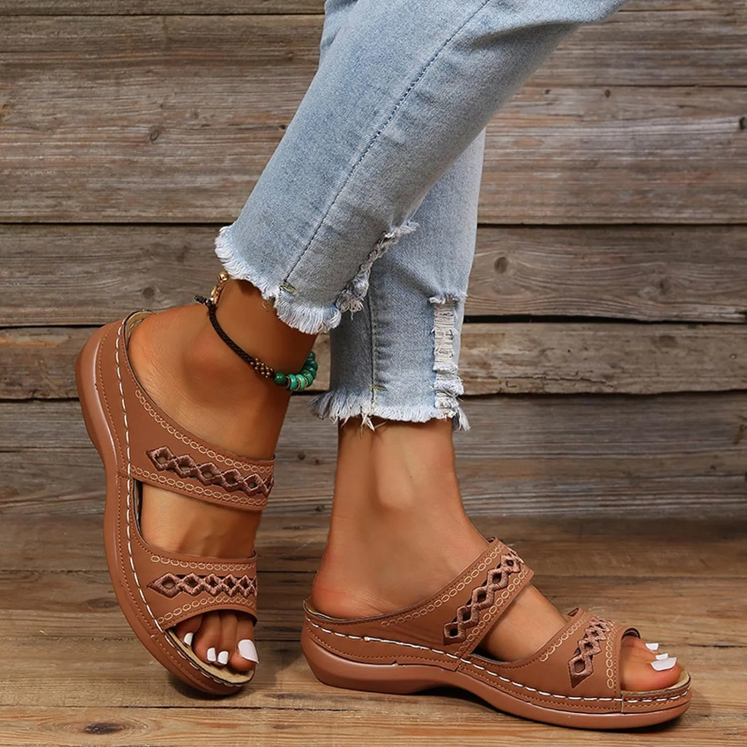 Orthopedic Wedge Sandals for Women 2025 Flat Open Toe Platform Sandals Boho Slip on Sandals Comfortable Outdoor Shoe