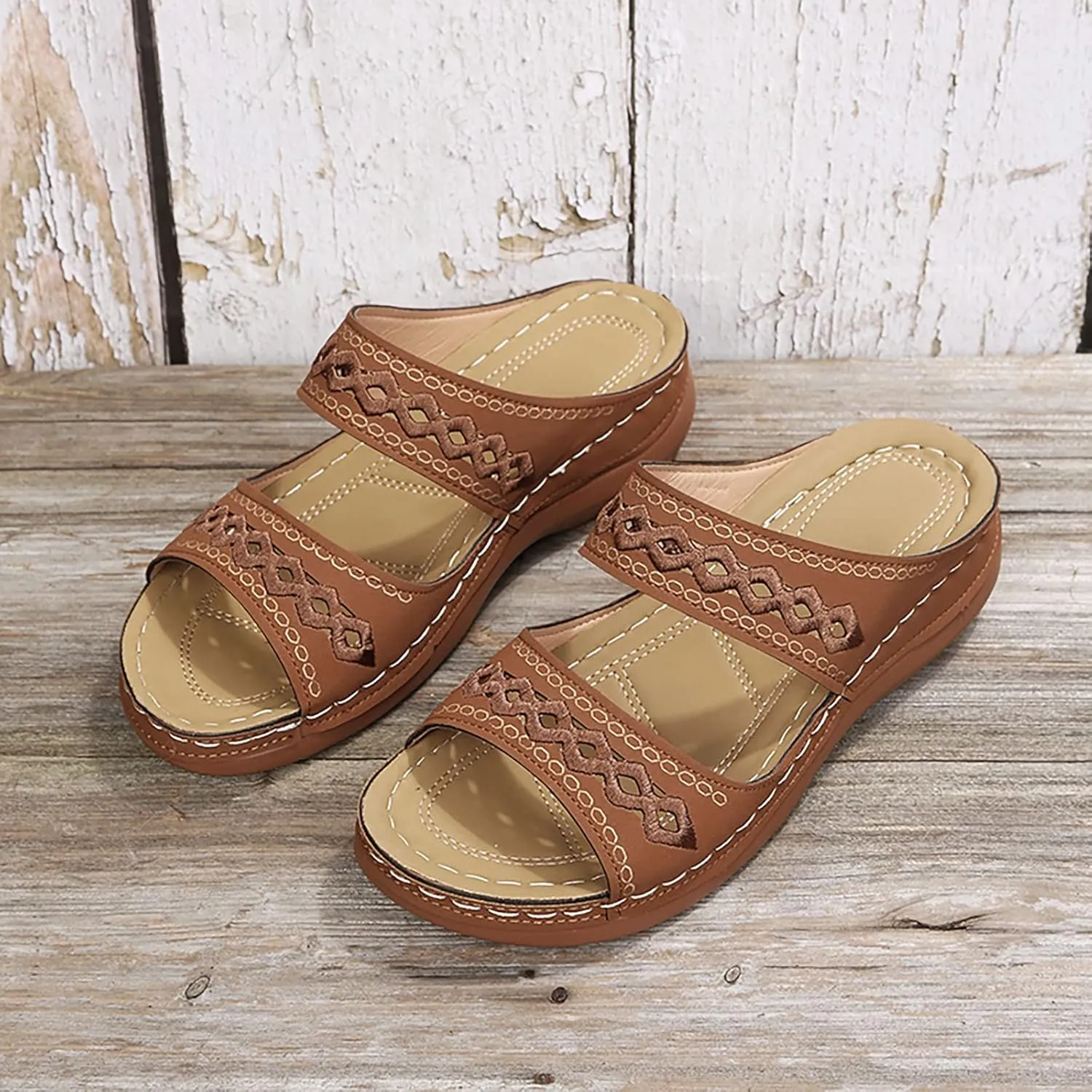 Orthopedic Wedge Sandals for Women 2025 Flat Open Toe Platform Sandals Boho Slip on Sandals Comfortable Outdoor Shoe