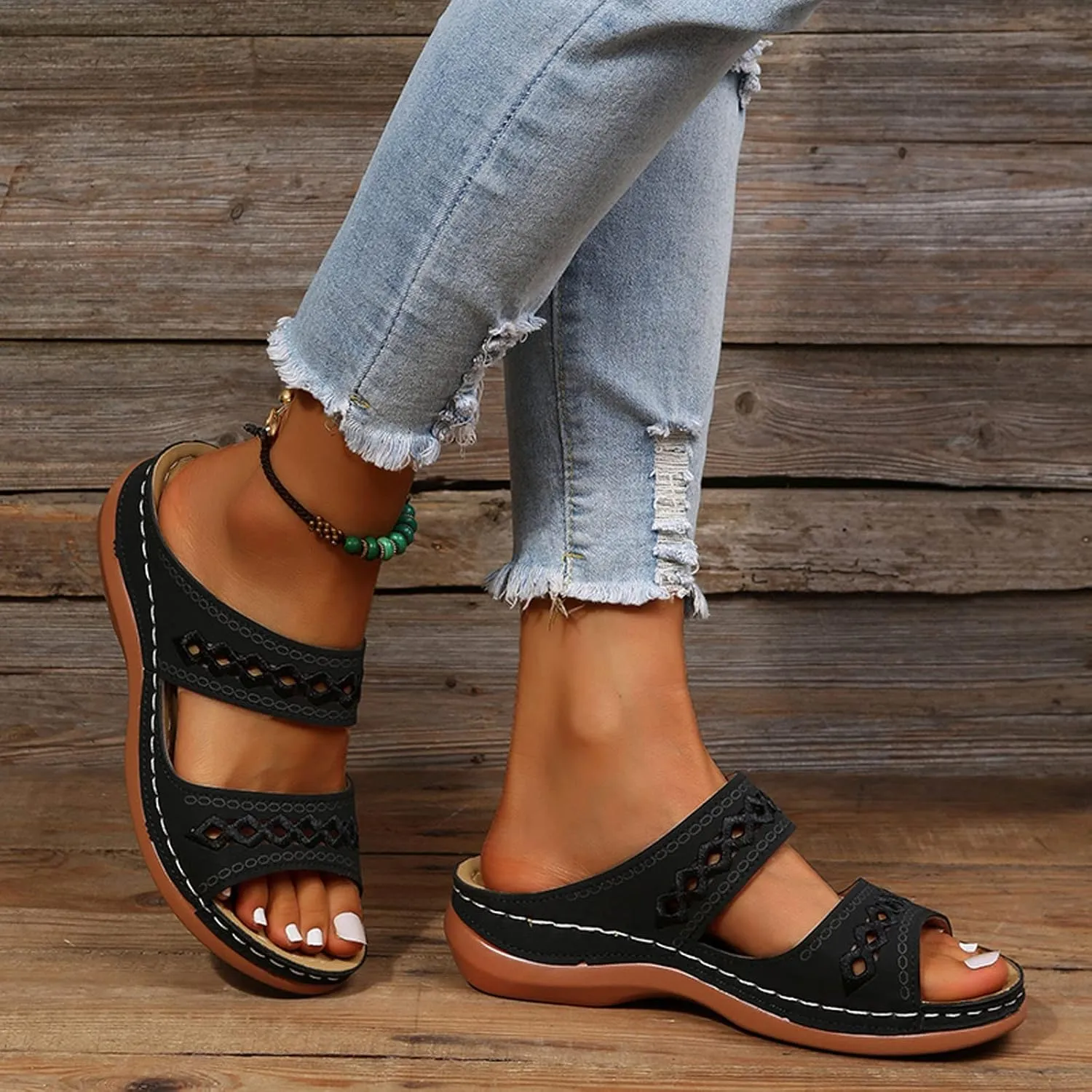 Orthopedic Wedge Sandals for Women 2025 Flat Open Toe Platform Sandals Boho Slip on Sandals Comfortable Outdoor Shoe