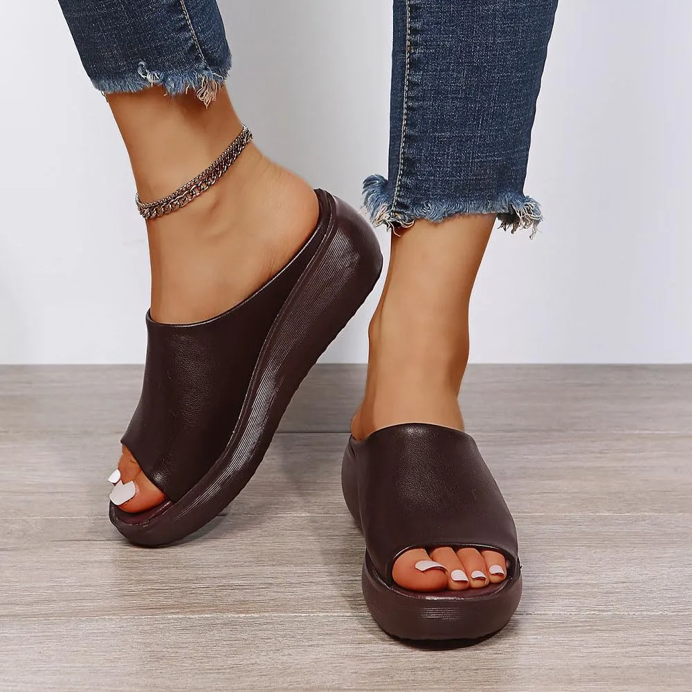 Orthopedic Wedge Sandals for Women, Comfortable Orthotic Leather Wedges Slides, Platform Heel Arch Support Slip Sandals