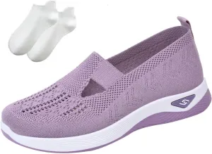 Orthowalkway Womens Sneakers, Women's Comfortable Breathable Knitted Sneakers, Orthopedic Slip-On Lightweight Flat Soft Shoes