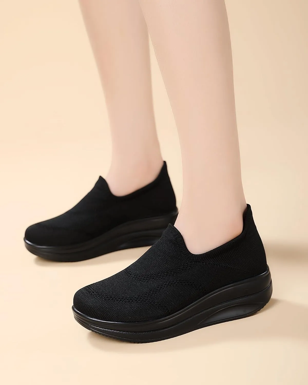Oude Slip On Sneakers Women Comfortable | Womens Orthopedic Slip On Shoes Traveling | 2 Inch Rocker Bottom
