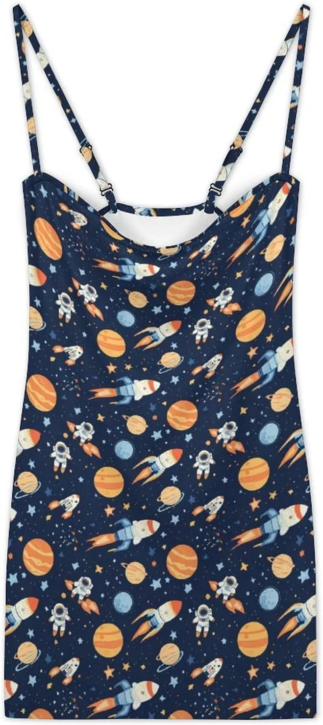 Outer-Space Astronaut Rocket Women Summer Dress Sleeveless Beach Sundress Swing Casual Party Dresses