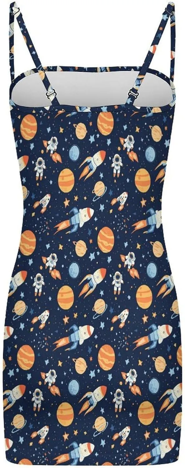 Outer-Space Astronaut Rocket Women Summer Dress Sleeveless Beach Sundress Swing Casual Party Dresses