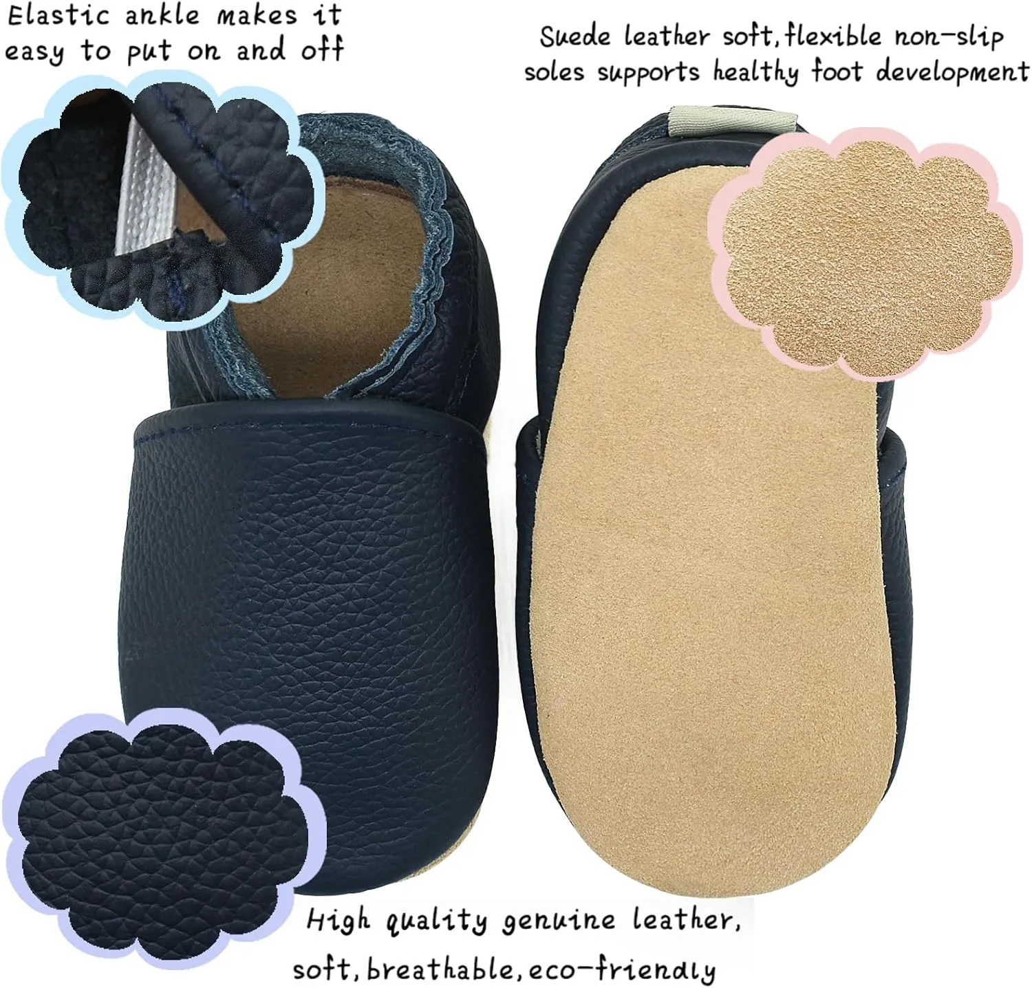 OWLOWLA Soft Sole Baby Shoes Leather Baby First Walking Crib Shoes Slip-on Baby Moccasins Infant Toddler Pre-Walker Shoes for Boy Girl