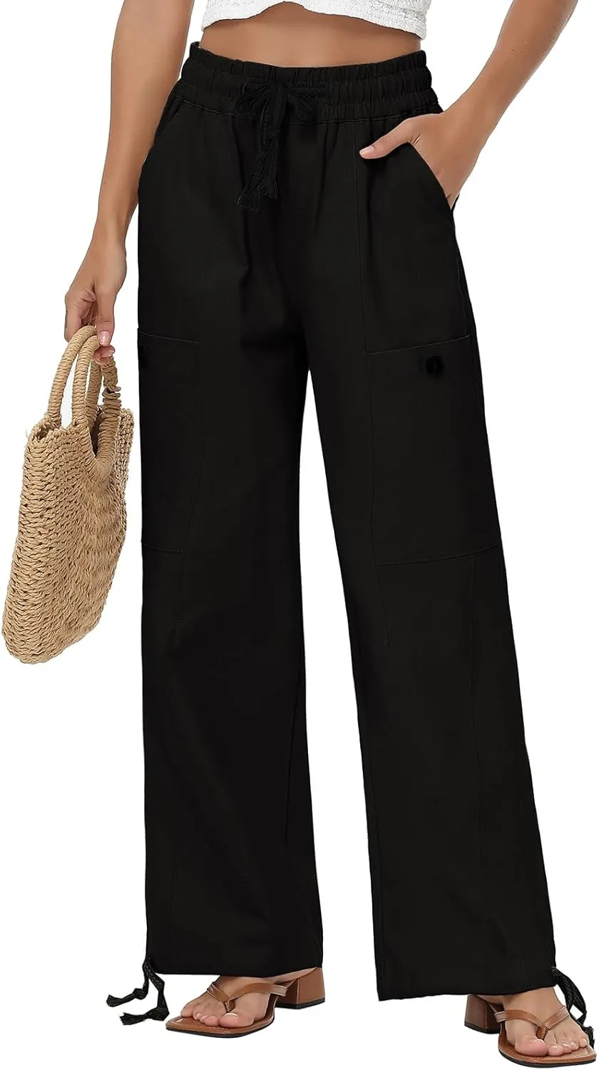 Oymyakon Women's Baggy Cargo Pants with Pockets Y2K Elastic Waist Trousers Cotton Casual Hiking Pants