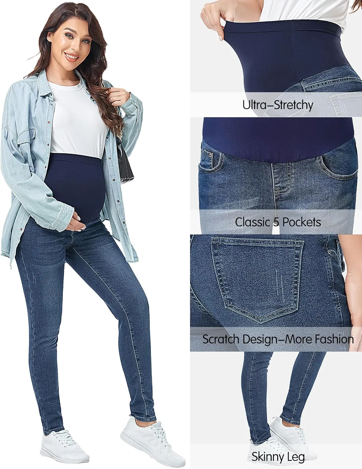 PACBREEZE Women's Maternity Jeans Over Belly Skinny Stretchy Denim Pants Comfy Slim Pregnancy Pants