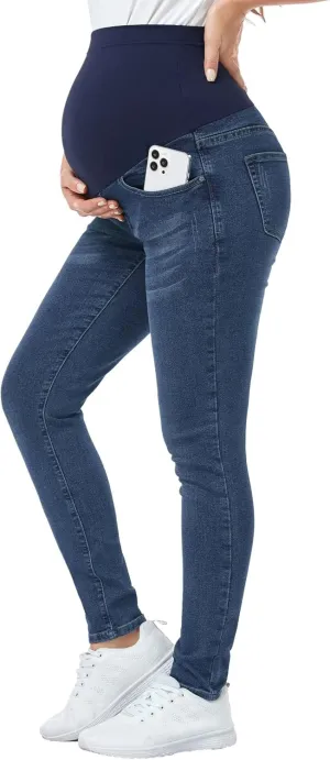 PACBREEZE Women's Maternity Jeans Over Belly Skinny Stretchy Denim Pants Comfy Slim Pregnancy Pants