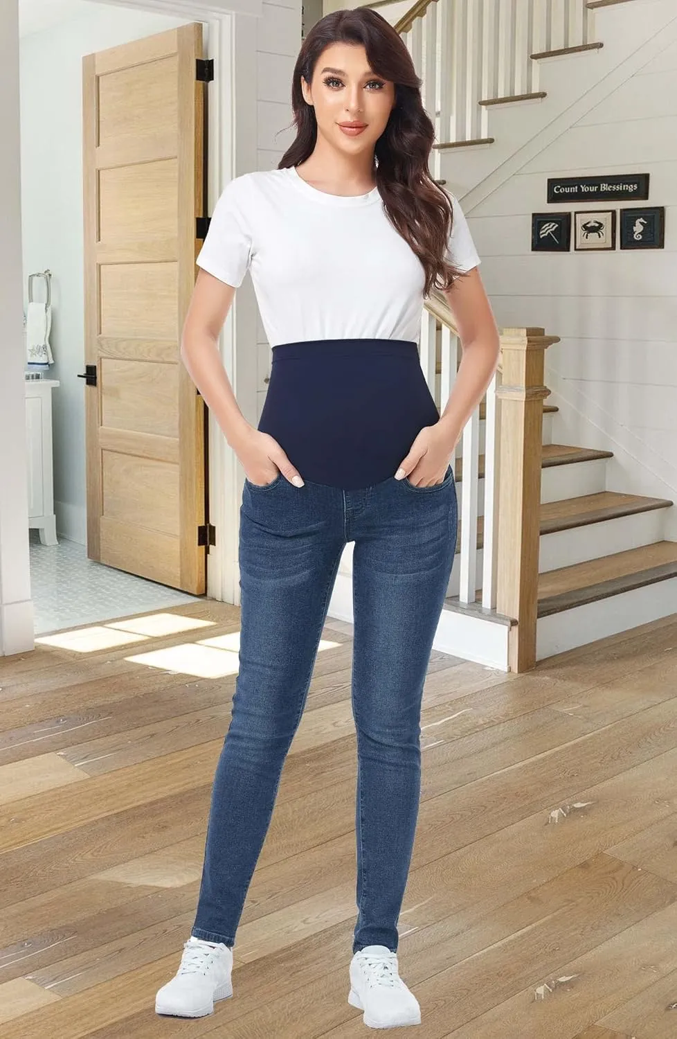 PACBREEZE Women's Maternity Jeans Over Belly Skinny Stretchy Denim Pants Comfy Slim Pregnancy Pants