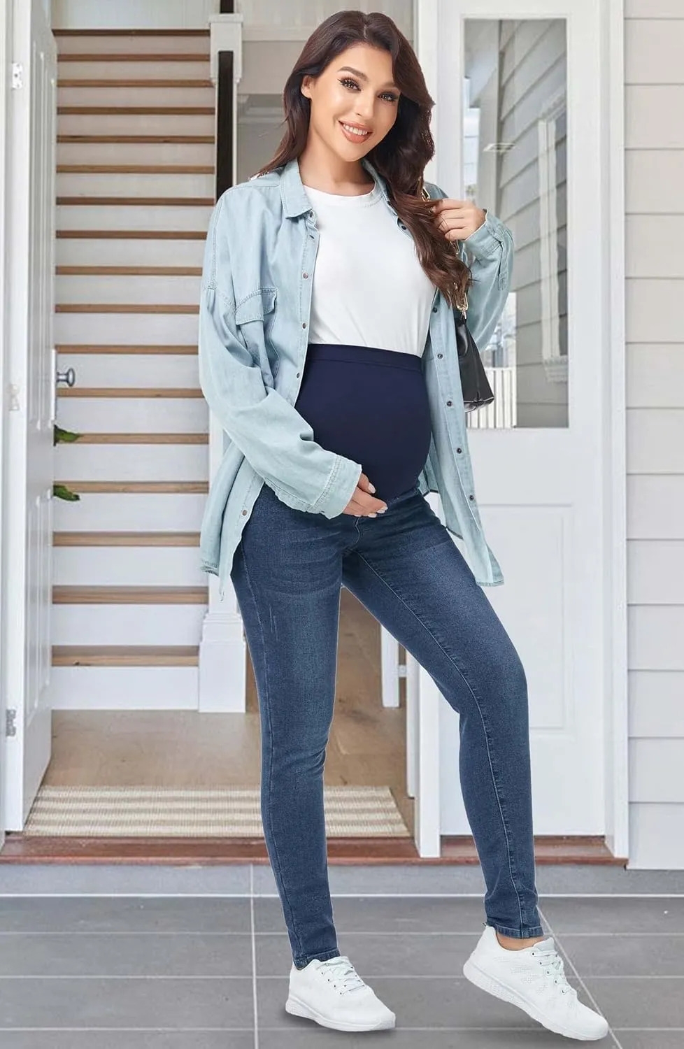 PACBREEZE Women's Maternity Jeans Over Belly Skinny Stretchy Denim Pants Comfy Slim Pregnancy Pants