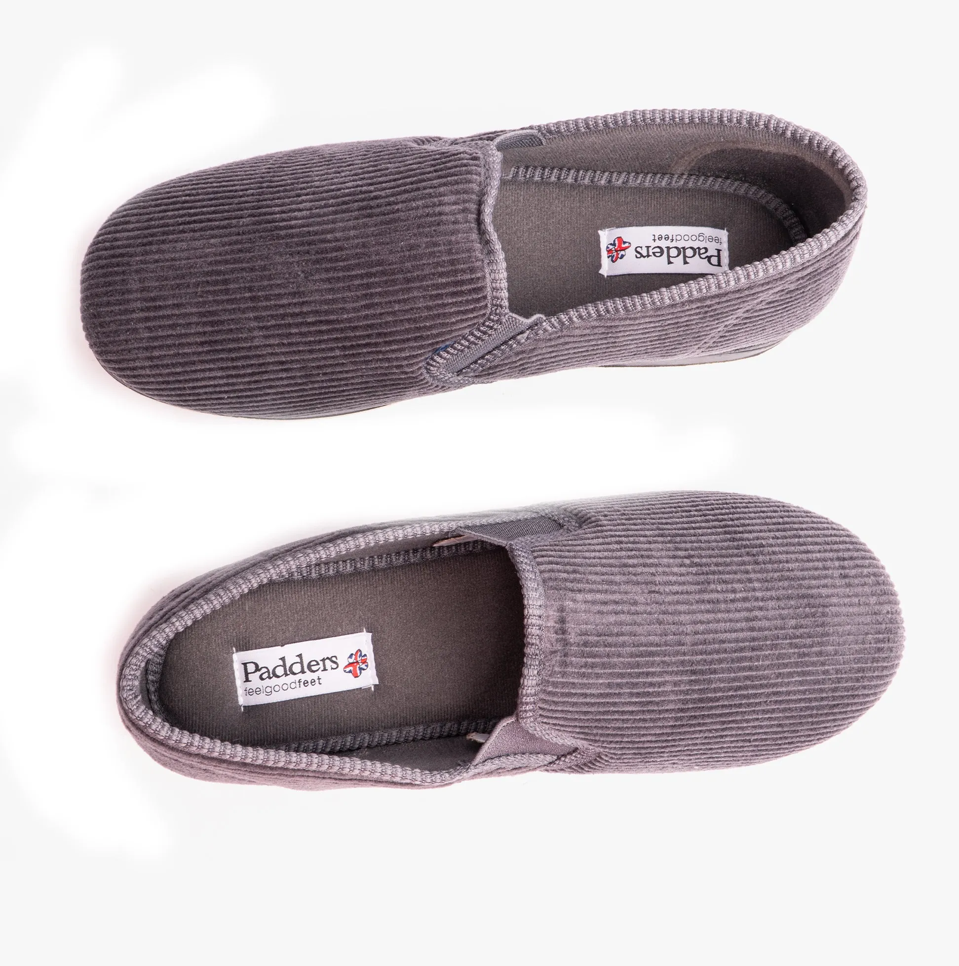 Padders ALBERT Mens (G Fit) Full Slippers Corduroy Grey