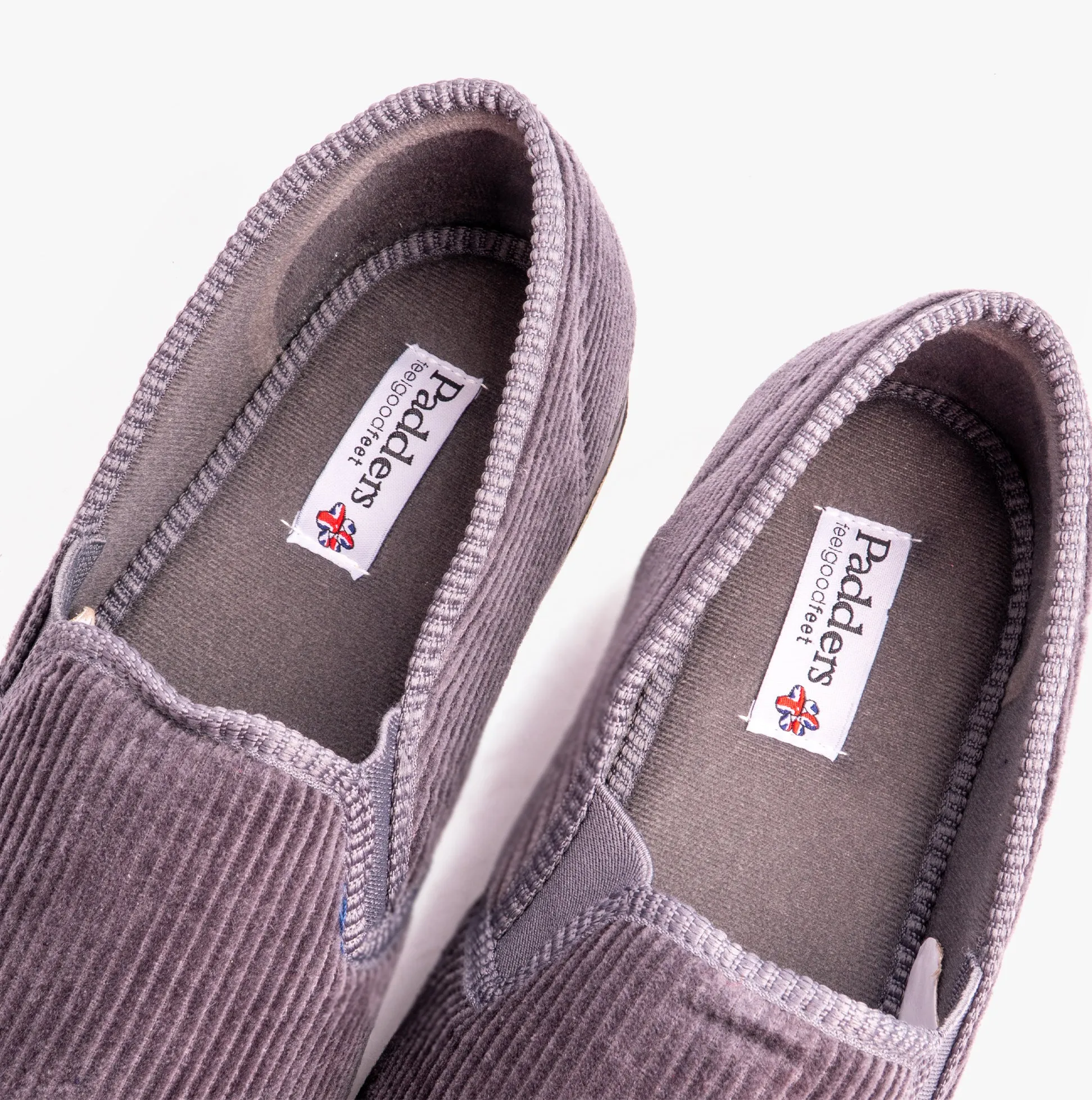 Padders ALBERT Mens (G Fit) Full Slippers Corduroy Grey