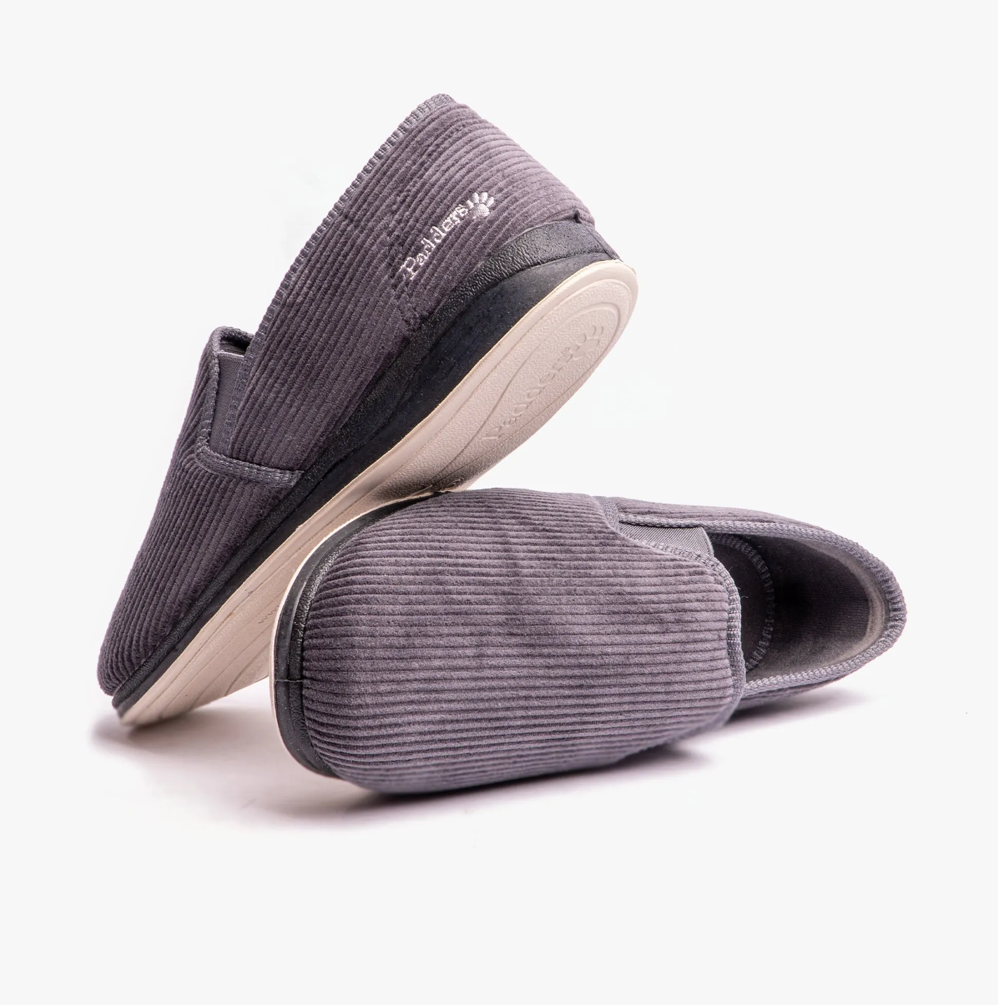Padders ALBERT Mens (G Fit) Full Slippers Corduroy Grey