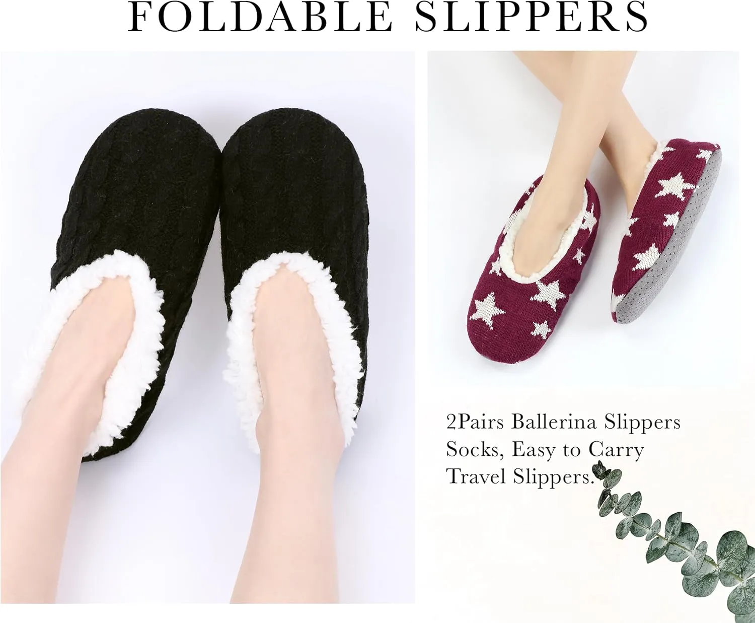 Panda Bros 2 Pairs Slipper Socks For Women With Grippers, Fuzzy Womens Slipper Socks With Non Slip Bottoms, Cozy Warm House Slippers