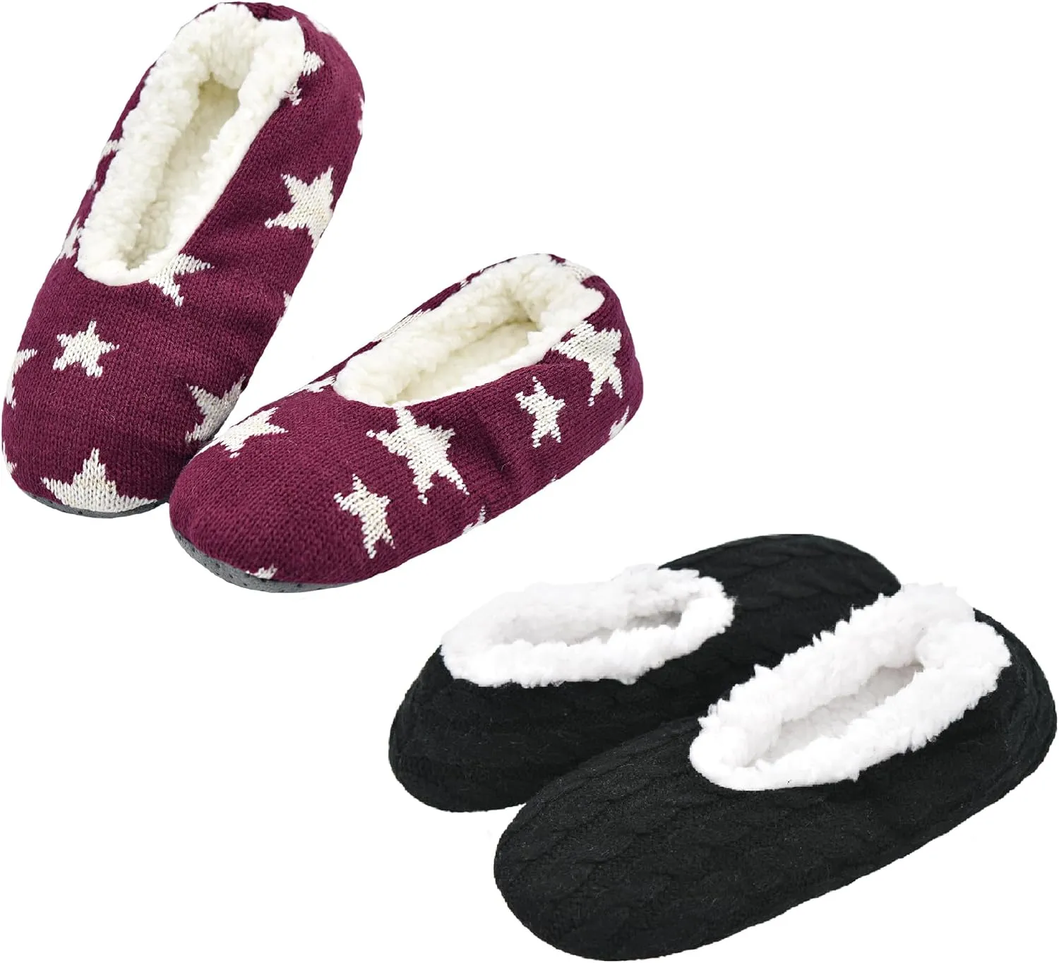 Panda Bros 2 Pairs Slipper Socks For Women With Grippers, Fuzzy Womens Slipper Socks With Non Slip Bottoms, Cozy Warm House Slippers