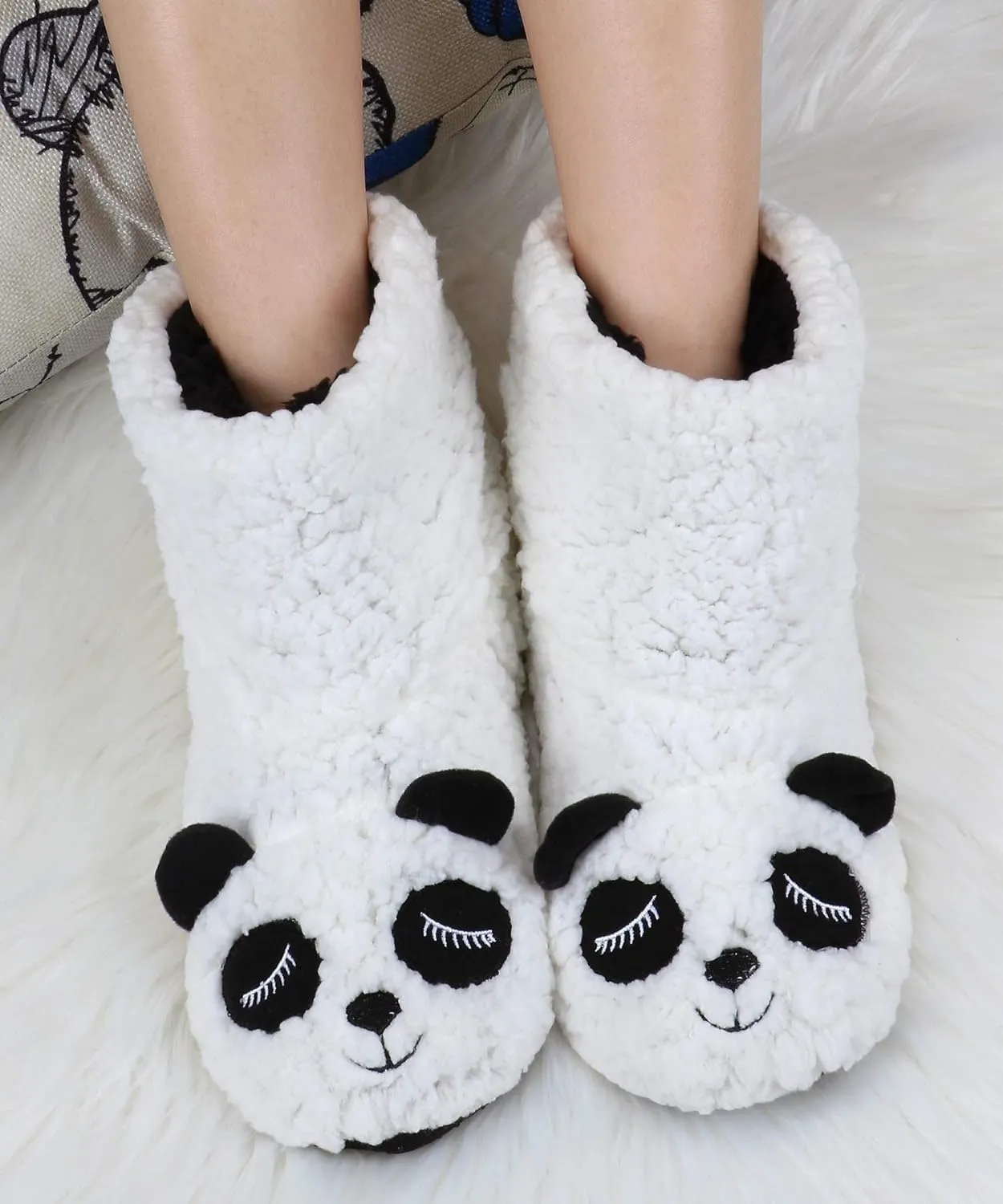 Panda Bros Slipper Socks for Women Cozy Warm Lined Fuzzy Sock Slippers Indoor Booties with Non Slip Grippers