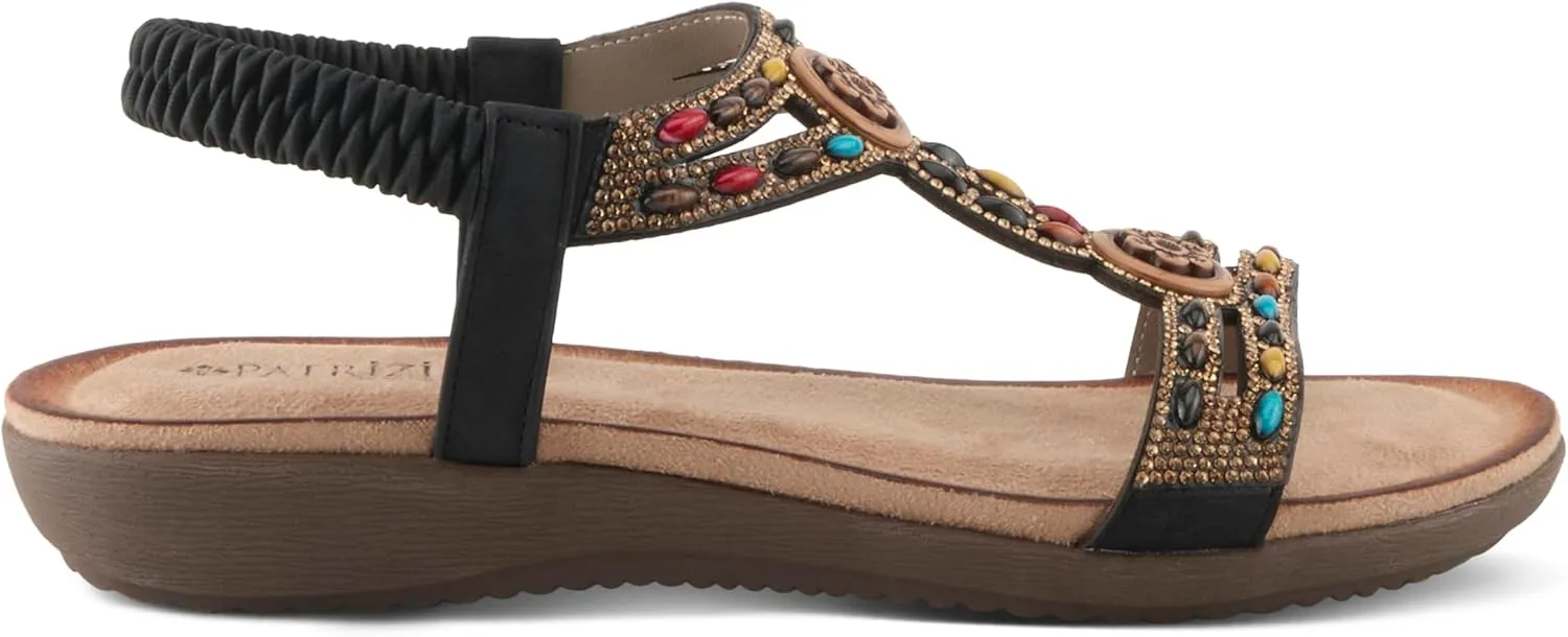 PATRIZIA Women's PONYO Slip-On Sandals - Beaded and Crystal Embellishments, Faux Suede Padded Footbed, Chic Summer Design