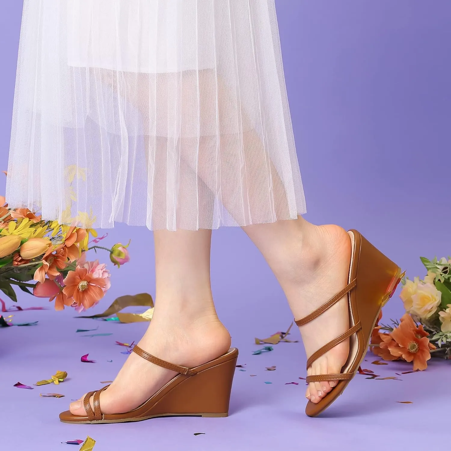Perphy Strappy Low Wedges Wedge Heels Slide Sandals for Women