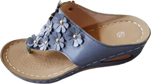 Platform Sandals for Women 2024 Ladies Solid Color Leather Flower Decoration Clip Toe Slope Heel Thick Sole Sandals