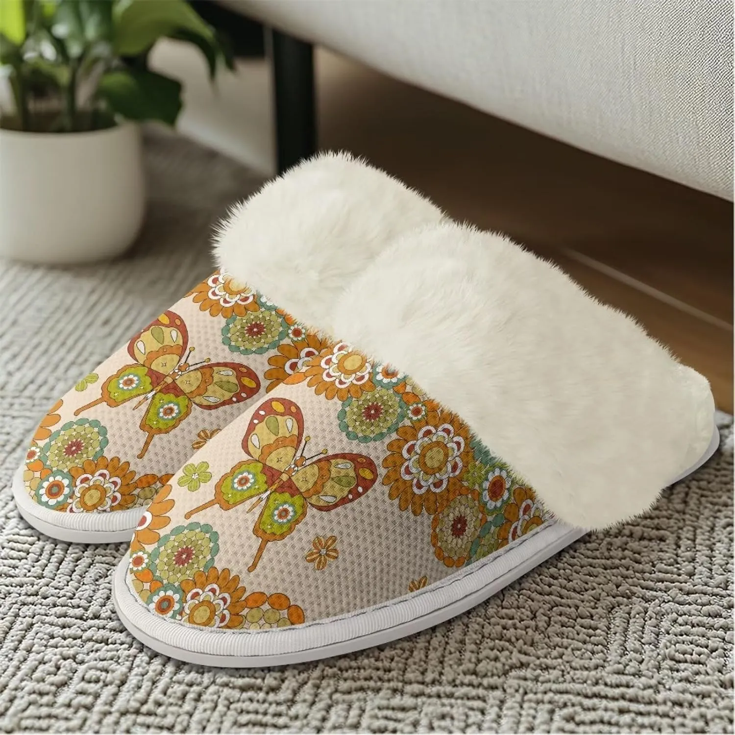 Plush House Shoes for Women Closed Toe House Slipper Warm Flannel Fuzzy Slippers with Non Skid Sole for Indoor