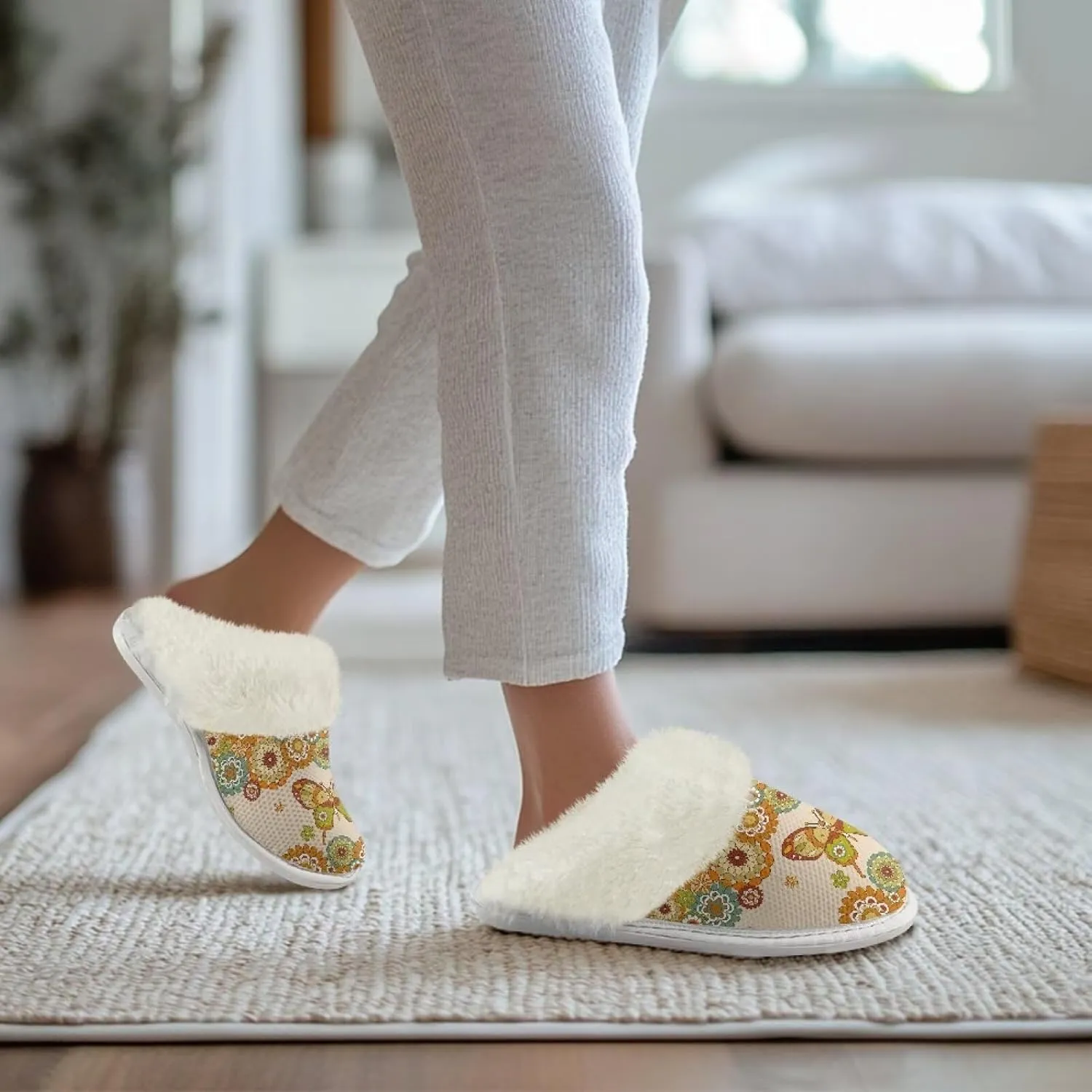 Plush House Shoes for Women Closed Toe House Slipper Warm Flannel Fuzzy Slippers with Non Skid Sole for Indoor