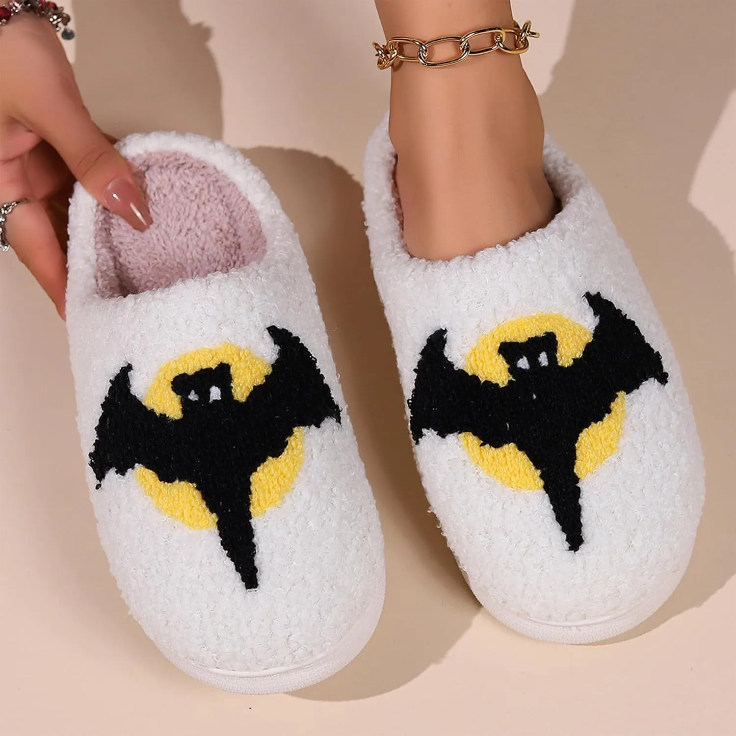Plush Slippers for Women and Men - Cozy Indoor Slip-On House Shoes - Soft Winter Cotton Slippers with Cute Designs