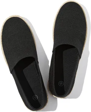 POVOGER Women's Black Flats Mesh Slip On Shoes Breathable Loafers Espadrilles Flats Soft Womens Casual Shoes